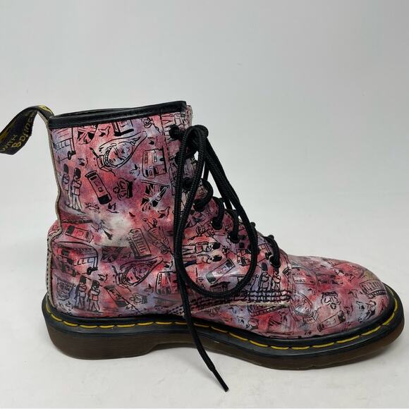1460 Vintage Made in England Lace Up Boots in Red | Dr. Martens Dr Martens Red Vintage Rare  British London Icon  Novelty Print Lace  Boots 7